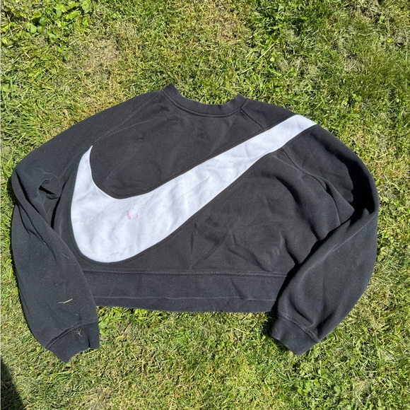 Nike Tops - Cropped Nike Black Crewneck Swoosh Sweatshirt